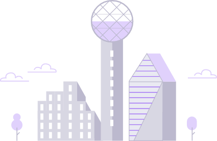 Illustration of the Dallas skyline in purple Illustration of the Dallas skyline in purple