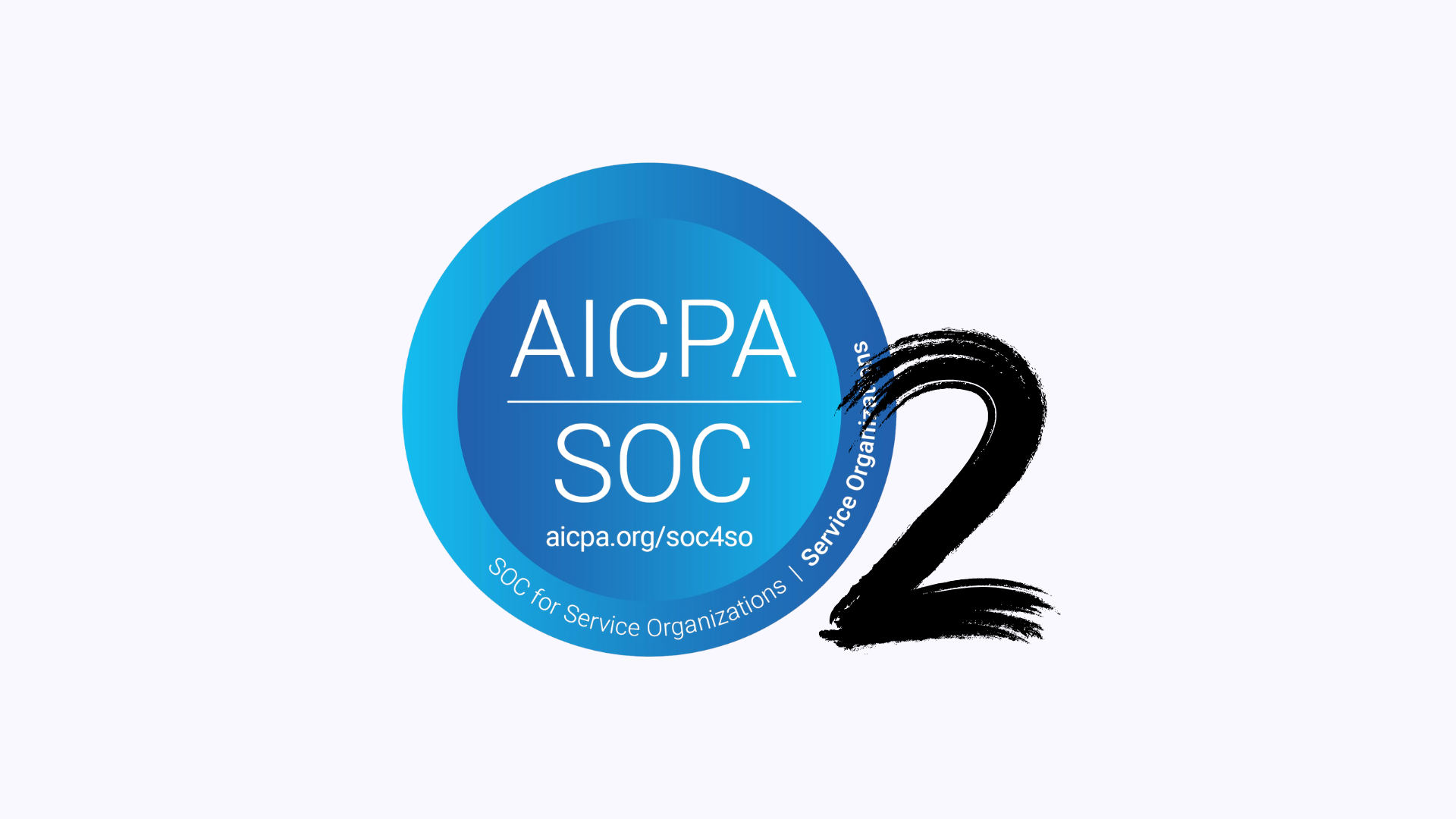Image of the SOC 2 logo with a 2 to the right of it on a light grayish purple background